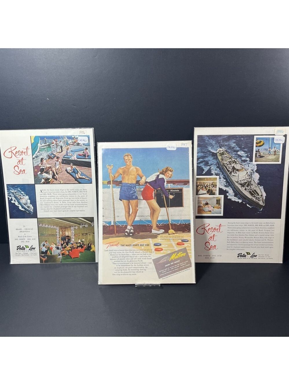 Vtg. 1947 - 1956 Cruise Ship Print Ad Lot Of 3 Delta Line & Matson Line USA